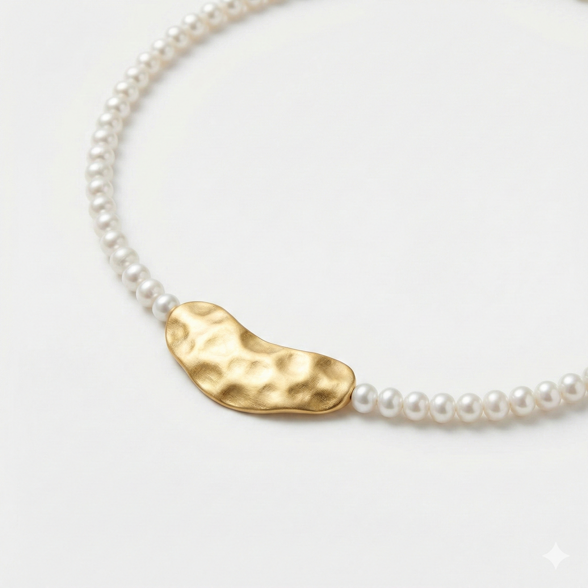 Asymmetrical Pearl & Hammered Gold Choker