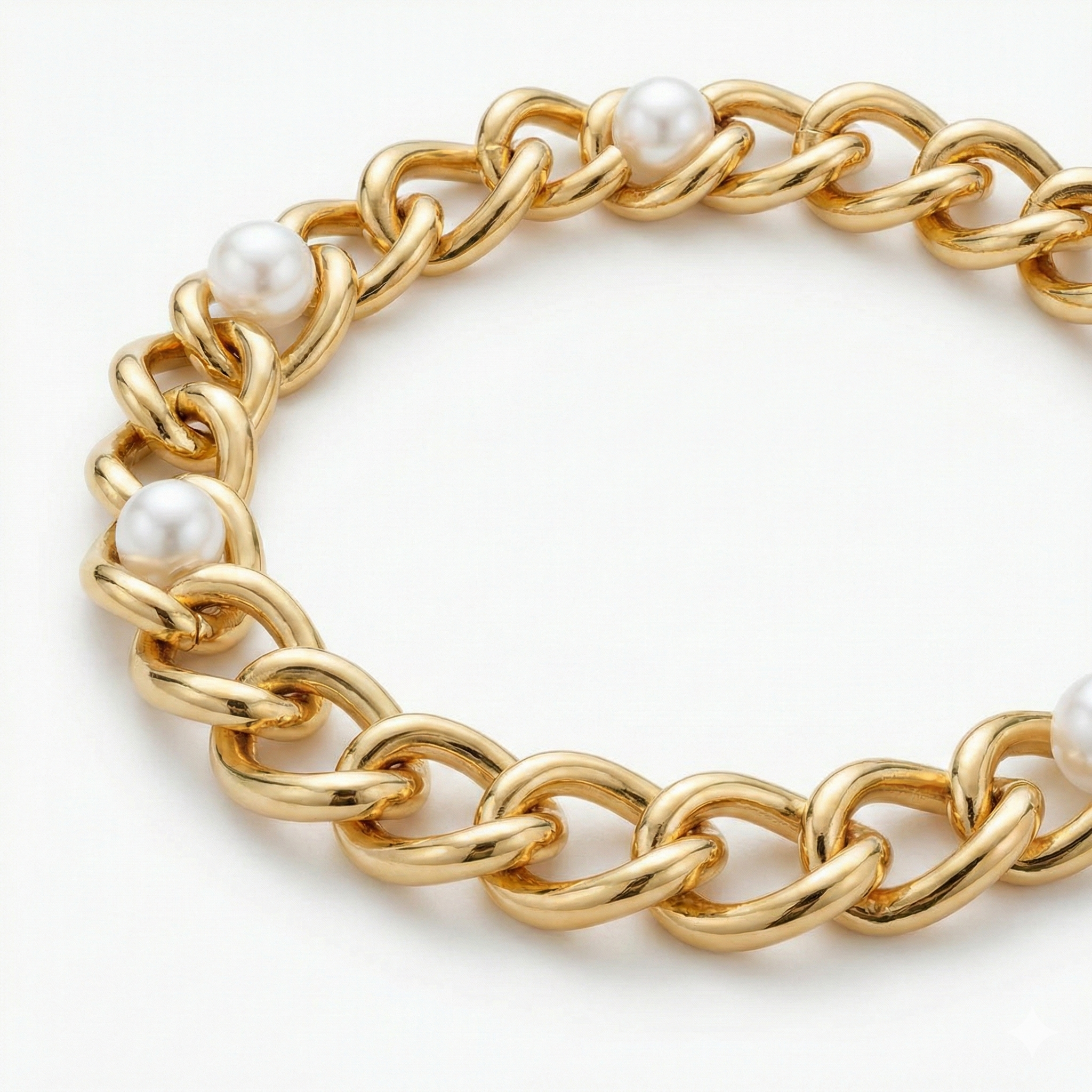 Gold Chain & Pearl Station Bracelet