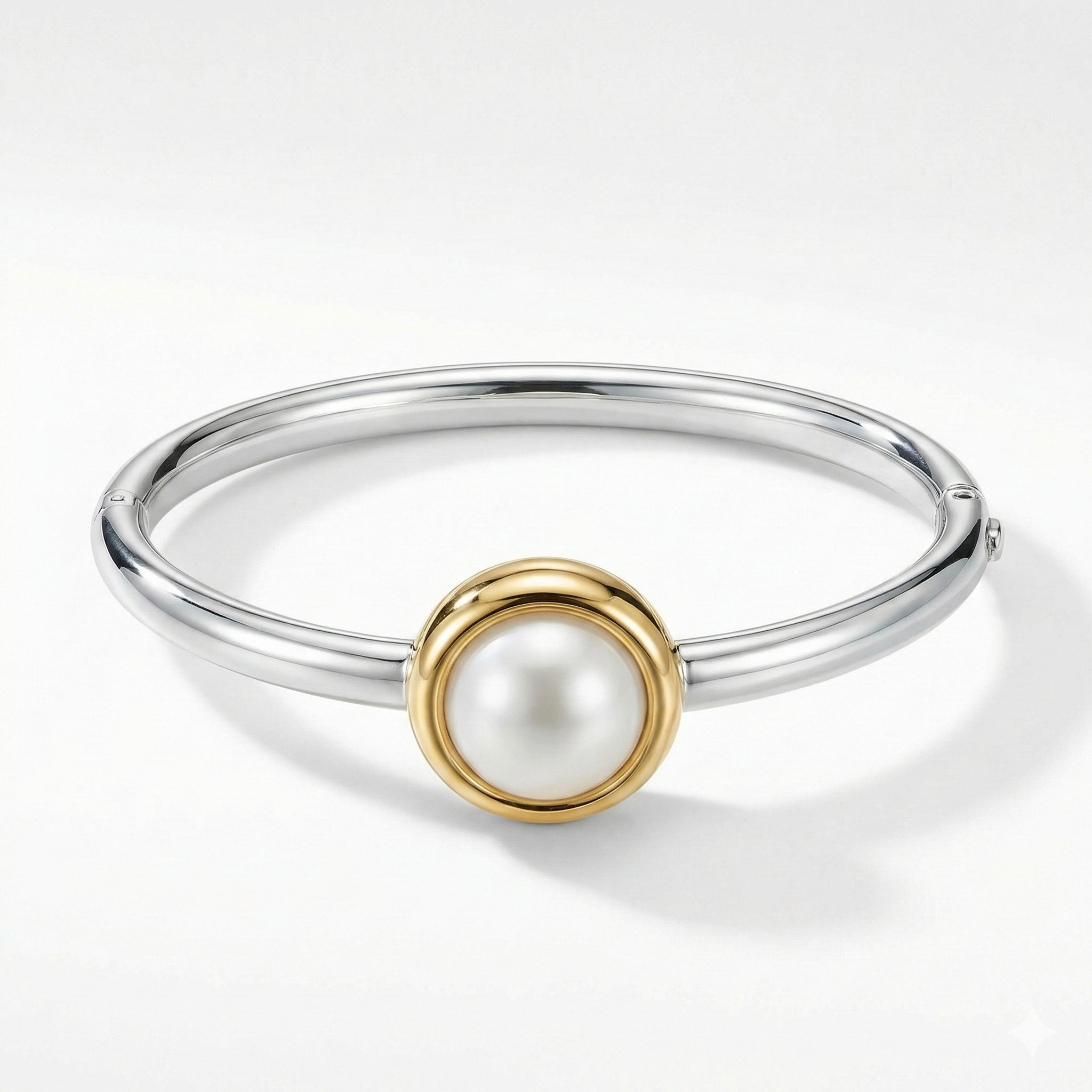 Pearl & Silver Hinge Bangle