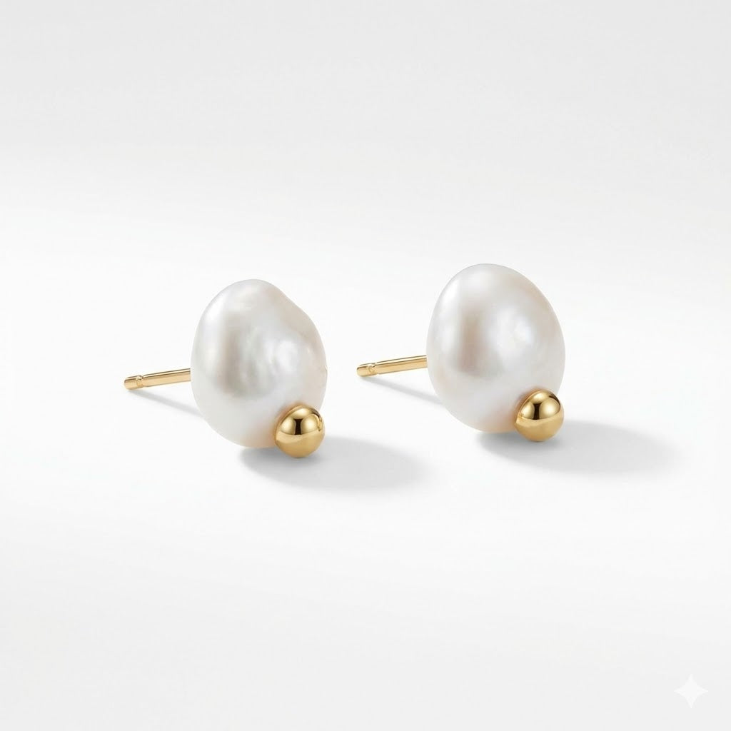 Baroque Pearl & Gold Sphere Studs